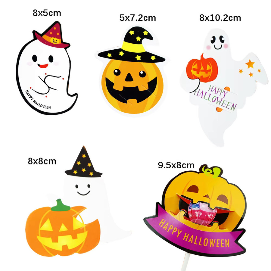 50 Stück Halloween Süßigkeiten Packkarten mit Kürbis und Geist in Orange für deine DIY Party Dekoration - Bild 3
