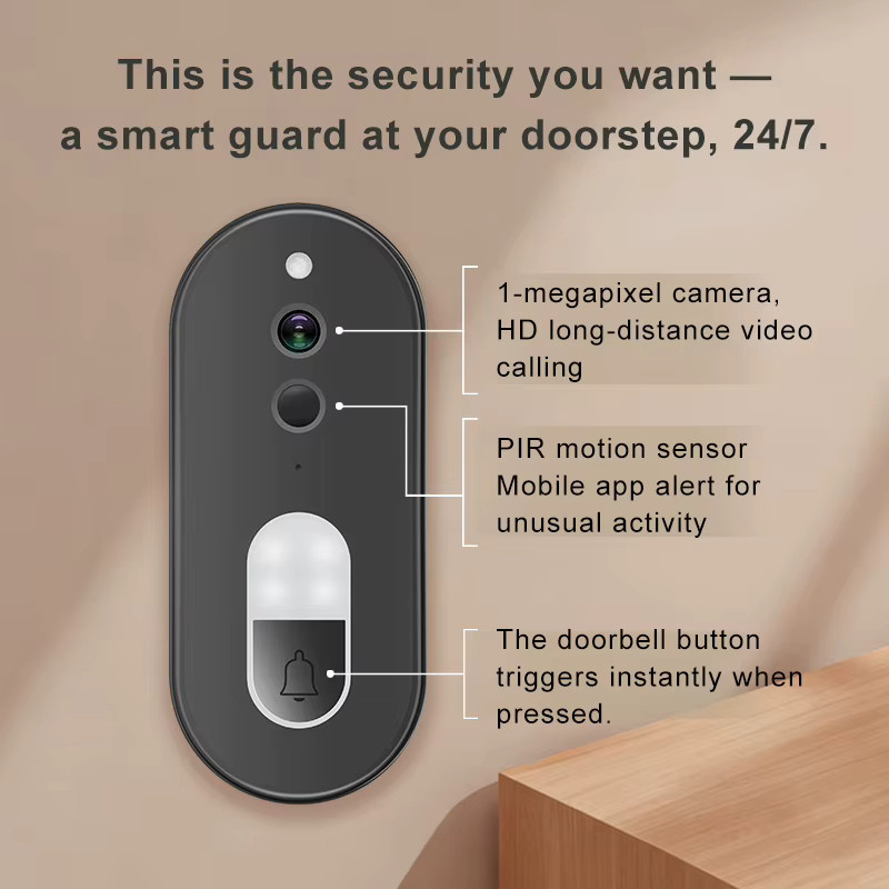 Tuya Kabellose WLAN-Videotürklingel in Schwarz mit 1080P HD, Zwei-Wege-Audio, Nachtsicht und Bewegungserkennung, IP65 Wasserdicht - Bild 2