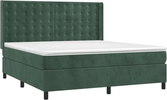 vidaXL Boxspringbett mit Matratze in Dunkelgrün aus Samt mit LED-Unterbettbeleuchtung und USB-Anschluss, B/T/H: 180 x 200 x 128 cm (Matratze) bzw. 183 x 203 x 128 cm (Gesamtmaß) - Bild 1