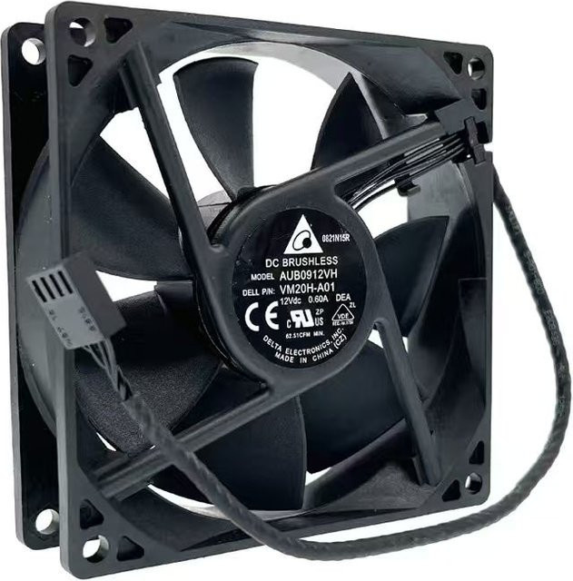 Delta AFB0912VH PWM-Lüfter 12V 0,60A 4-Pin für Computer CPU und Server, Schwarz, B/T/H: 90 x 90 x 25 mm - Bild 1