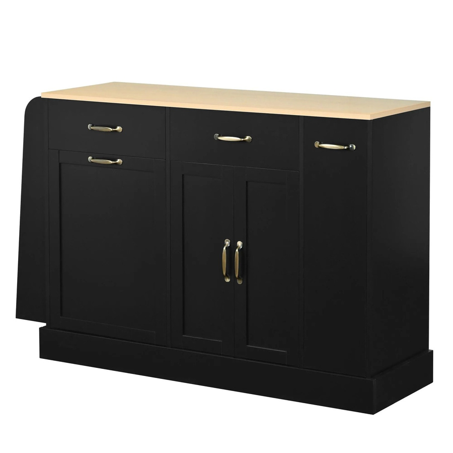 okwish Sideboard in Schwarz mit Schubladen und Abfallfach für Küche und Flur, B/T/H: 133 x 40 x 86 cm - Bild 2