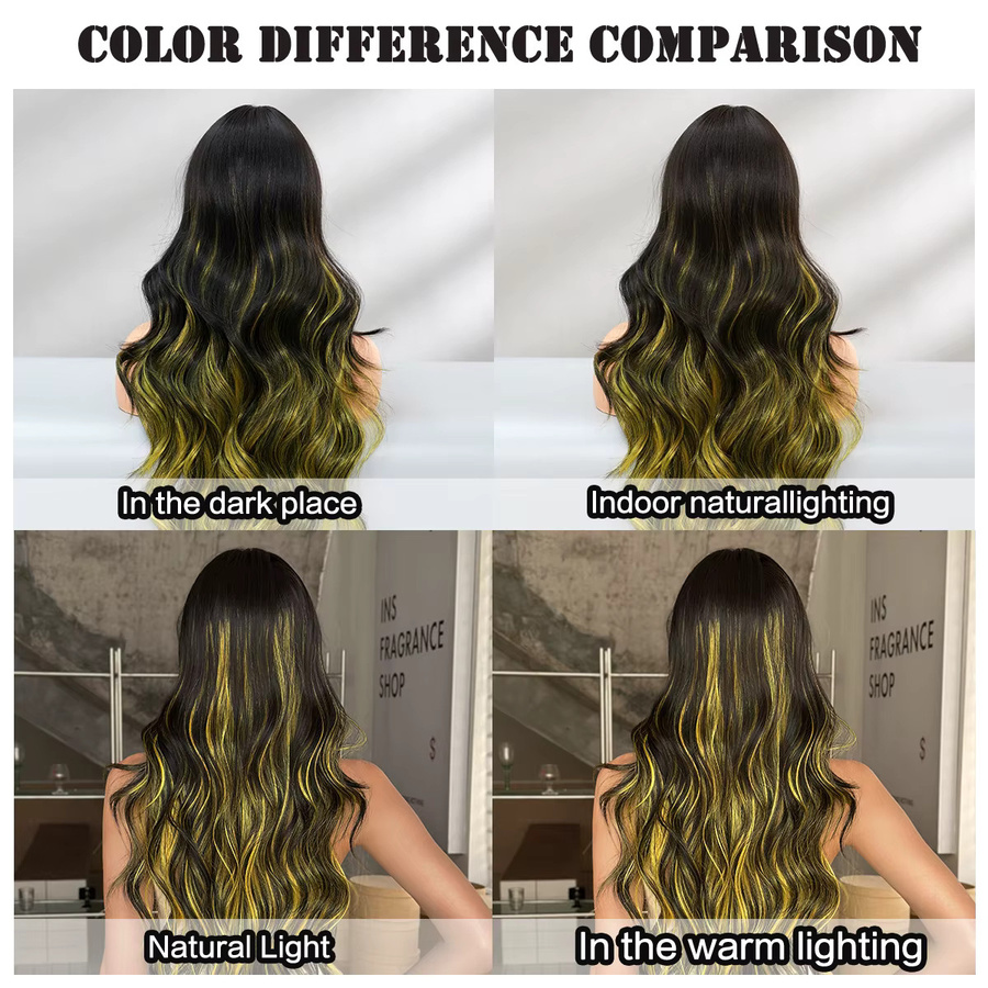 NAMM Halloween Cosplay Perücke, Synthetisch, Schwarz mit gelben Highlights, Damen - Bild 5