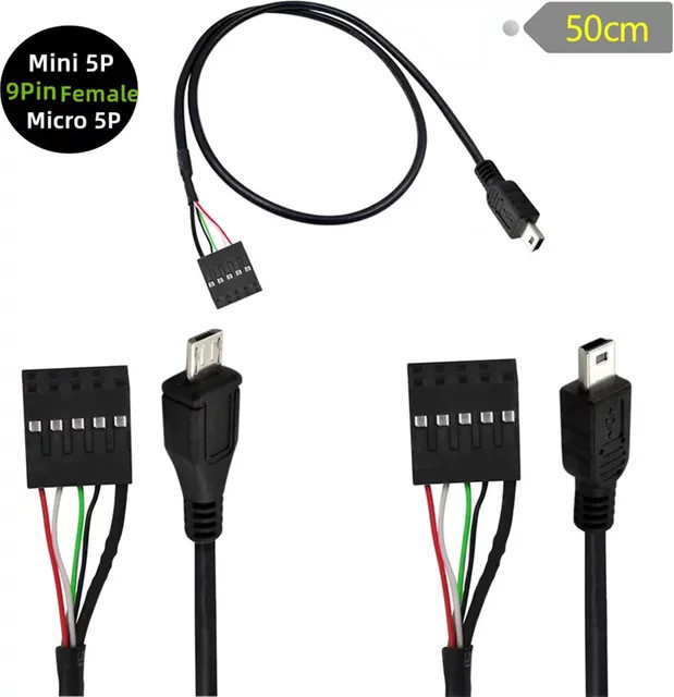 BSN USB 2.0 Micro 5Pin auf 9Pin USB Header PCB Kabel in Schwarz, Länge: 50 cm - Bild 1