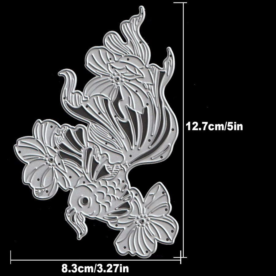 Metall-Stanzformen für Scrapbooking und dekorative Prägung mit Goldfischen und Blumen in Silber - Bild 2