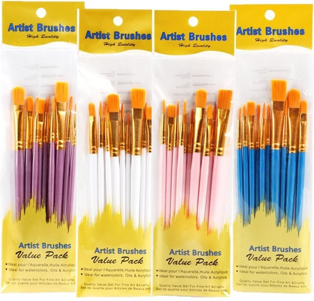 10 Stück Nylon-Künstlerpinsel mit mehrfarbigen Griffen für Aquarell, Öl und Acryl sowie für DIY-Handwerksprojekte in Weiß und Multicolour - Bild 1