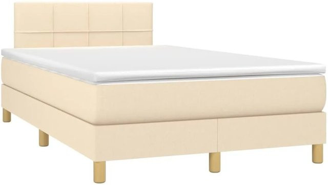 vidaXL Boxspringbett mit Matratze in Creme, Hybrid-Bett mit LED-Unterbettbeleuchtung und USB-Ladeport, B/T: 120 x 200 cm - Bild 1