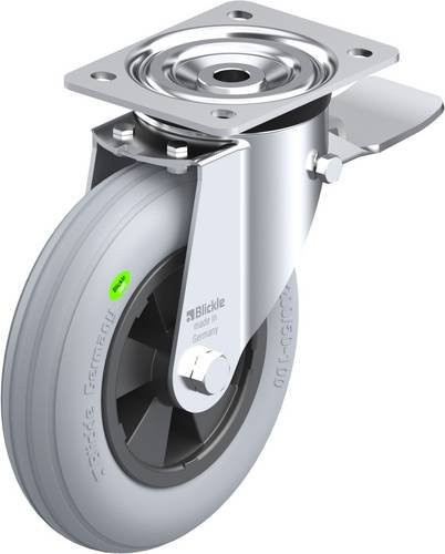 Blickle Lenkrolle L-VWPP 200R-ST-SG mit Feststeller, Rad-Durchmesser: 20 cm, Tragfähigkeit: 100 kg, Stahl und Kunststoff, grau/schwarz, verzinkt - Bild 1