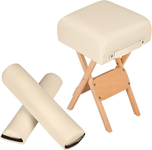 tectake Hocker mit 2 Rollen aus Holz und Kunstleder in Beige, B/T/H: 34 x 34 x 54 cm - Bild 1
