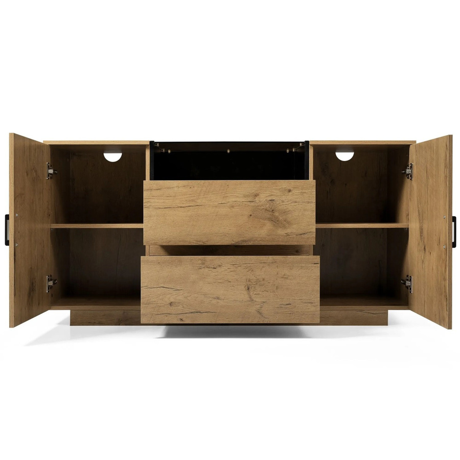 okwish Sideboard für dein Wohnzimmer mit 2 Schubladen, 2 Schränken und offenem Fach in Natur/Eiche, B/T/H: 140 x 70 x 40 cm - Bild 2