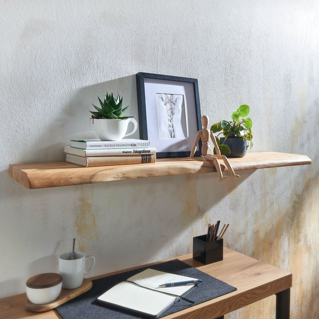 KADIMA DESIGN Rustikales Wandregal aus indischer Akazie in Braun, Massivholz Wandregal für Wohnzimmer und Esszimmer, B/T/H: 120 x 26 x 4 cm - Bild 1