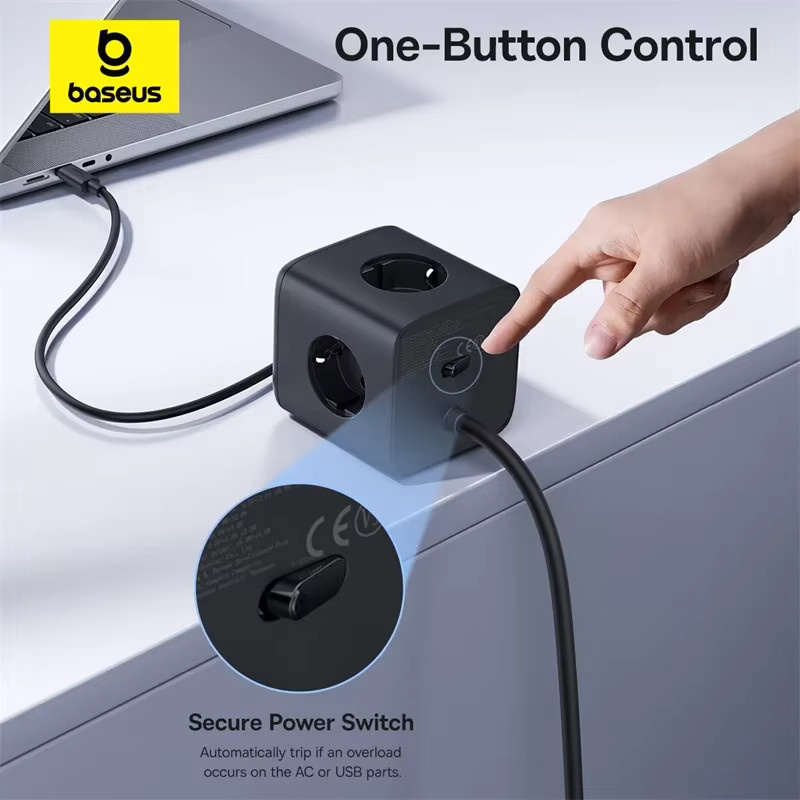 Baseus EnerFill FA11 Desktop-Ladestation mit 3 Schuko-Steckdosen, 1 USB-A und 2 USB-C in Schwarz - Bild 6