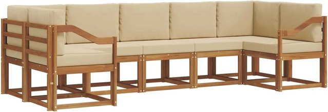 vidaXL Outdoor-Sofagarnitur 7-teilig aus Akazienholz in Natur und Beige mit Kissen und Armlehnen - Bild 1