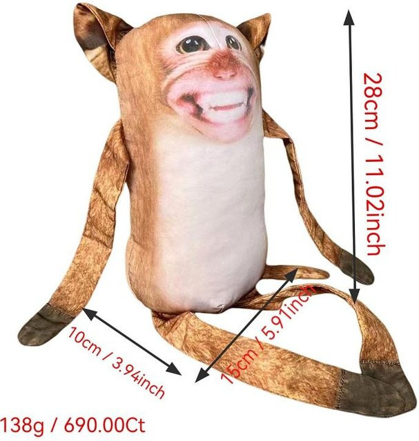Yiran toy Schlafendes Kuschel Affe Plüschtier, Braun, 28cm - Bild 1