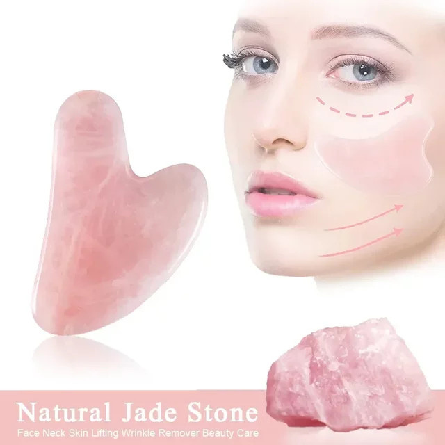 Meidao Gua Sha Scraper aus Jade und Rosenquarz, Gesicht und Hals, Unisex - Bild 1