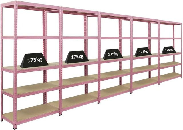 PROREGAL Schwerlastregal Pink Lady, 5 Ebenen, H x B x T: 180 x 90 x 40 cm, Fachlast 175 kg, Metall, Farbe: Pink - Bild 1