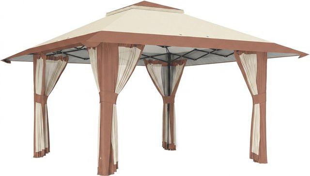 Outsunny Faltpavillon Beige mit Netzwänden und UV-Schutz 50+, B/H/L: 400 x 281 x 400 cm - Bild 1