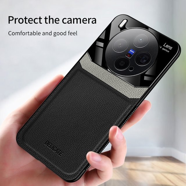 Magnetische Lederhülle für Vivo X300, X300 Pro, X200 Pro und X200 Pro Mini mit Kameraschutz, Schwarz - Bild 1