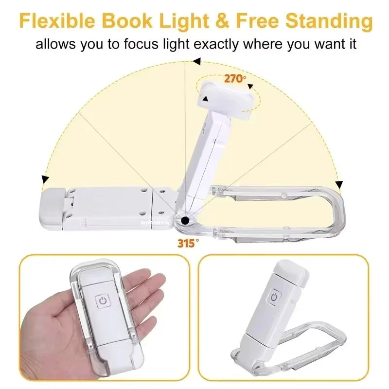 XIWANGFIRE LED Leseleuchte mit Clip und USB-Ladefunktion, tragbares Nachtlicht in Weiß - Bild 4