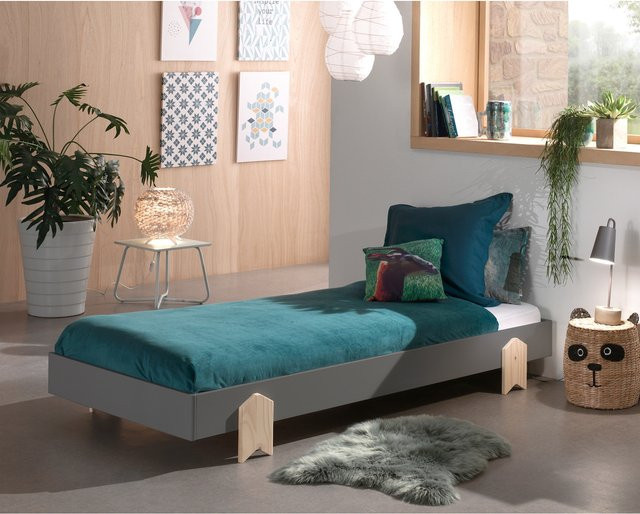 Vipack Modulo Einzelbett und Stapelbett für Kinder, grau lackiert, B/T: 90 x 200 cm - Bild 1