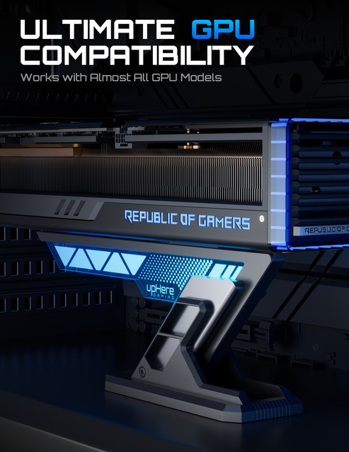 AuyiHomu ARGB GPU-Stützhalterung aus Aluminium mit 5V 3-Pin A-RGB Sync, verstellbarer Grafikkartenhalter für deinen PC, Schwarz/Weiß - Bild 1