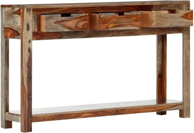 vidaXL Konsolentisch aus Massivholz mit 3 Schubladen, B/T/H: 120 x 30 x 75 cm, Farbe: Braun/Grau - Bild 1