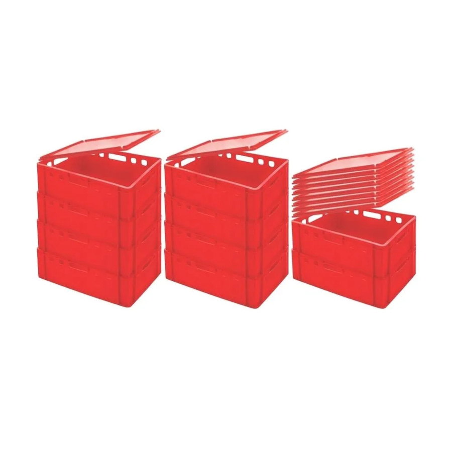 CHEFGASTRO SparSet 10x Eurobehälter Fleischerkasten E2 mit Auflagedeckel, Rot, H x B x T: 20 x 40 x 60 cm - Bild 2