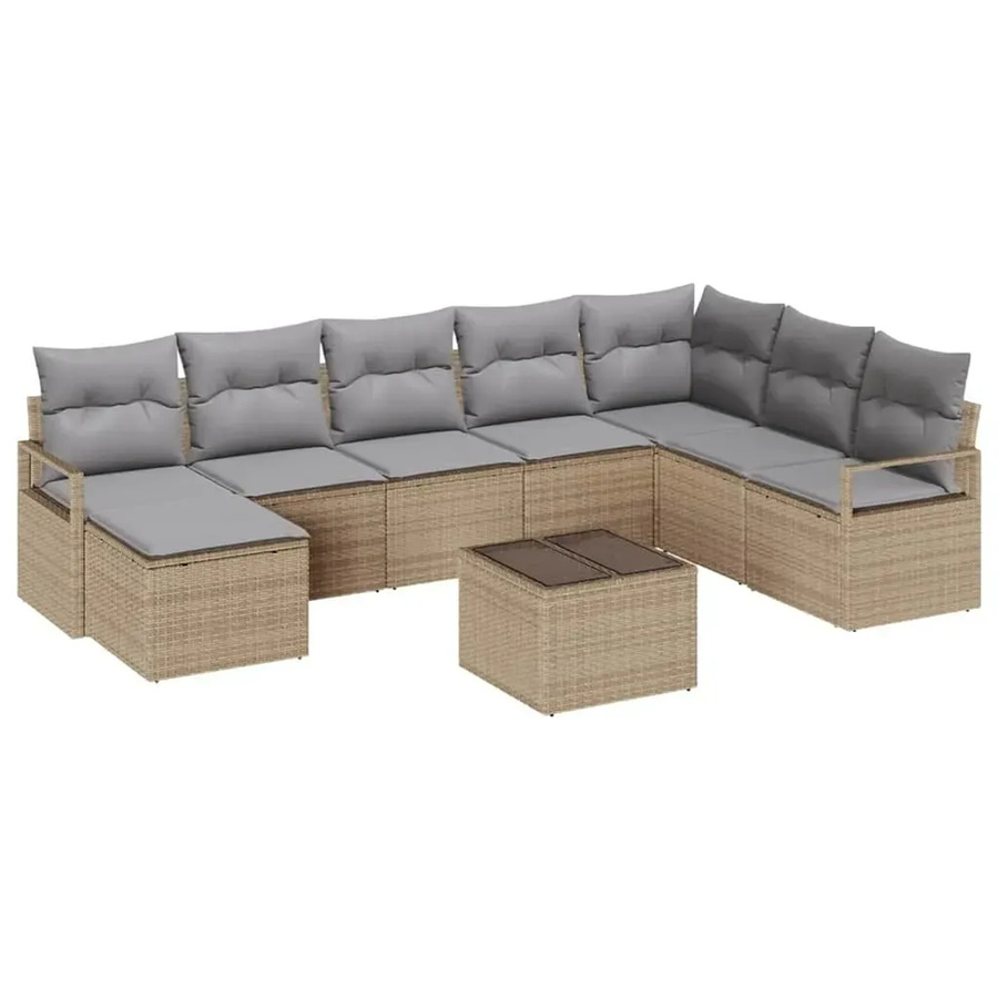 vidaXL Garten-Sofa-Set 9-teilig aus Poly Rattan in Beige mit Polsterung und Tisch - Bild 2