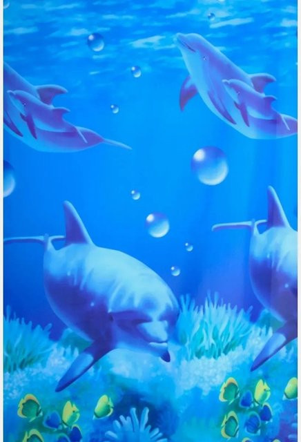 Euroshowers Duschvorhang Unterwassermotiv in Blau aus Polyester mit 12 Ringen, B: 180 cm, H: 200 cm - Bild 1