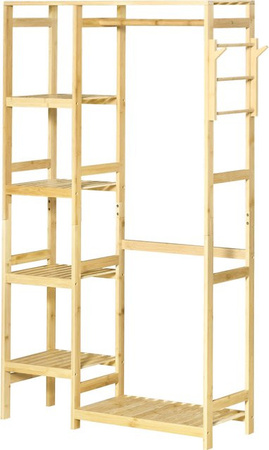 HOMCOM Kleiderständer aus Bambus mit Regalen, Kleiderstange und 2 Haken, Farbe: Beige/Braun, B/T/H: 90 x 30 x 155 cm