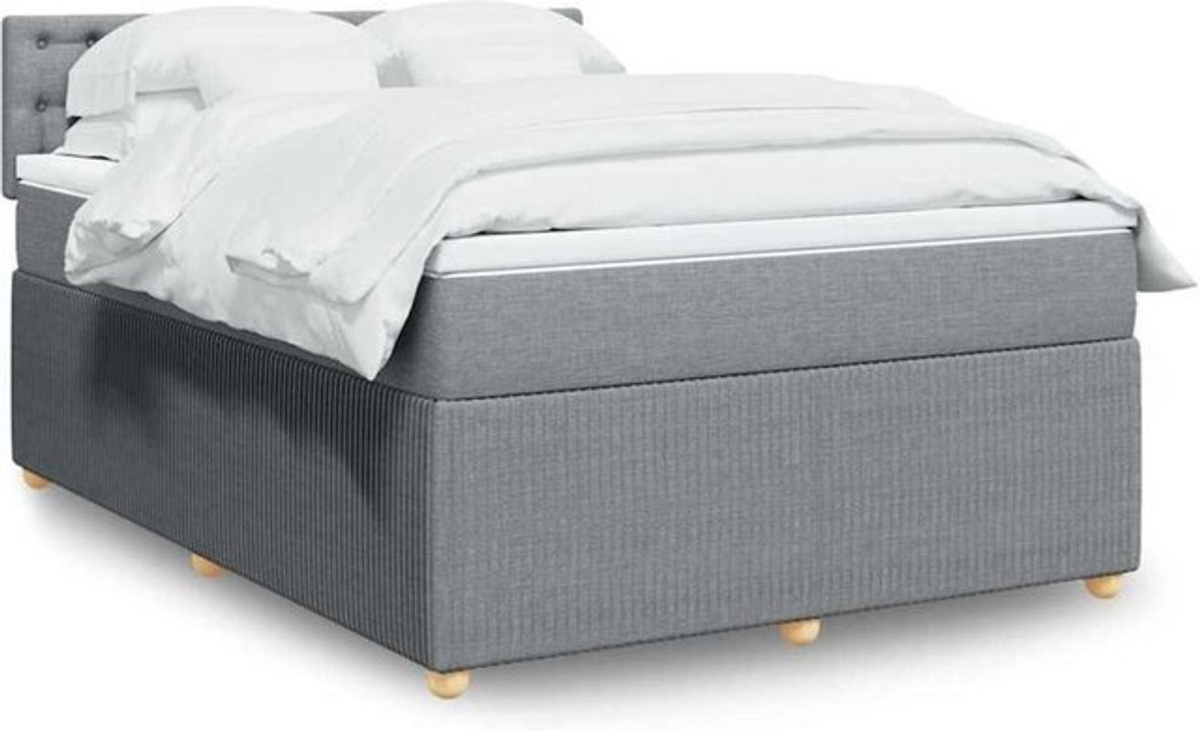 vidaxl Boxspringbett mit Matratze in Grau und Weiß aus Stoff und Holzwerkstoff, B/T/H: 140 x 200 cm - Bild 1