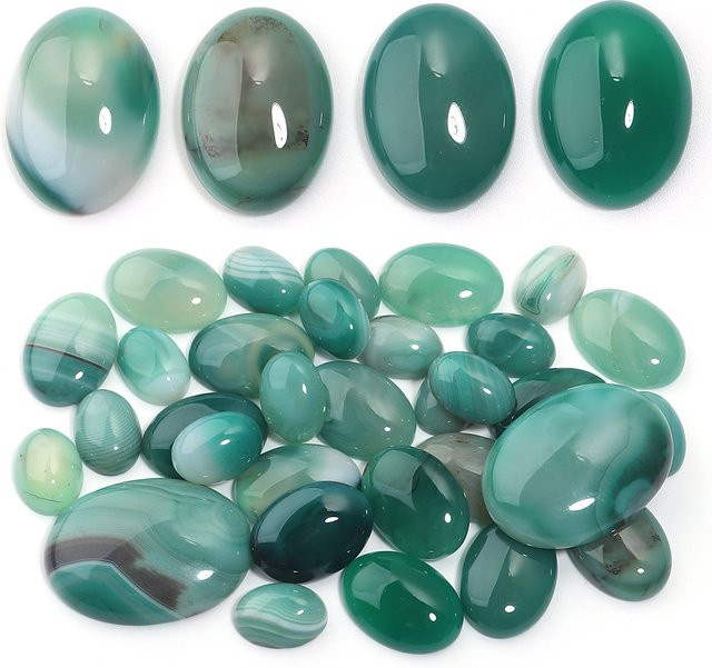 lingsai Achat Perlen, Oval Cabochon, Grün Gestreift - Bild 1