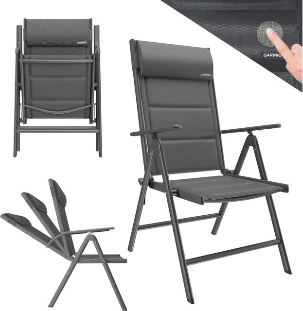 GARMIO Gartenstuhl FLORENZ in Anthrazit mit Aluminiumgestell und Nackenkissen, klappbarer Balkonstuhl aus Textilene für Terrasse und Garten - Bild 1
