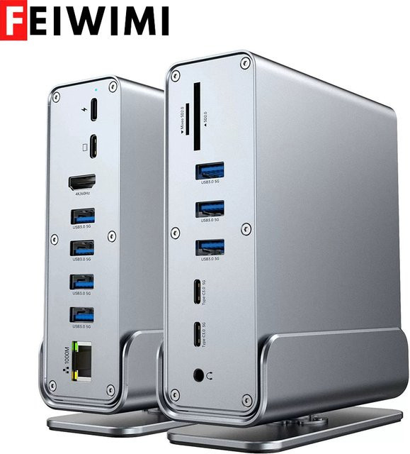FEIWIMI 15-in-1 USB-C-Hub Dockingstation mit 4K60Hz HDMI, USB 3.0, PD 100W, RJ45, SD/TF und 3.5mm Audio für Mac Pro - Bild 1