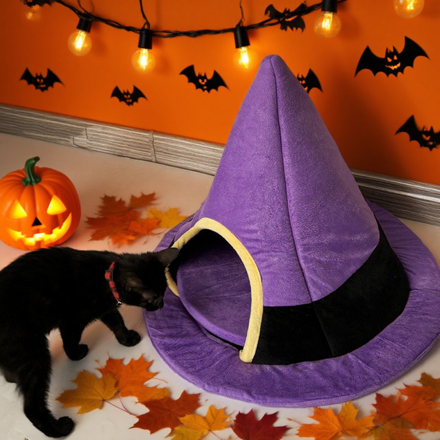 Booteely Halloween Haustierbett für Katzen und kleine Hunde, weiches Schlafnest in Lila, Indoor und Outdoor geeignet - Bild 1