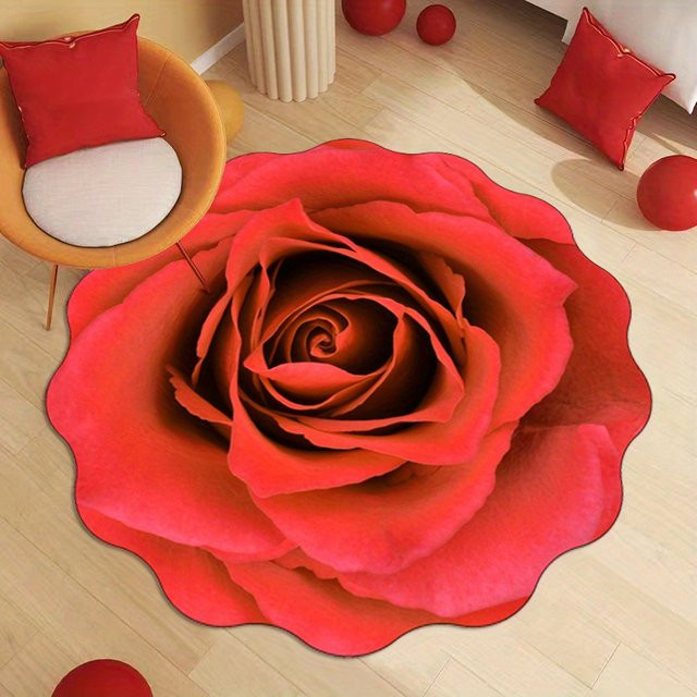 VIKAMA Rosenförmiger Teppich in Rot, dekorativer floraler Akzent für dein Wohnzimmer, weich und maschinenwaschbar - Bild 1