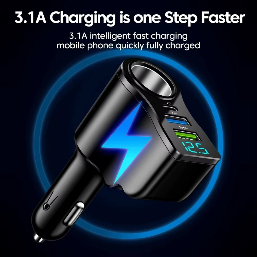 Multifunktionaler 66 W Auto-Ladegerät Adapter mit 4 Ports und Dual USB PD Schnellladegerät für iPhone, Huawei und Xiaomi, Schwarz - Bild 2