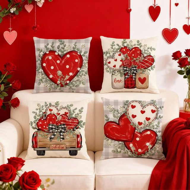 VIKAMA Valentinstag Kissenbezug in Herzform, rot, quadratisch, Breite: 40 cm - Bild 1