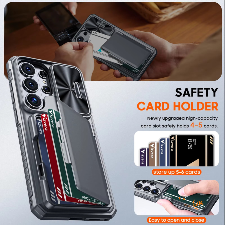 BANGZAO Handyhülle für Galaxy S26 Ultra mit Geldbörse, RFID-Schutz, Kartenhalter und Kameraabdeckung, robuste stoßfeste Silikon-Schutzhülle in Grau - Bild 3