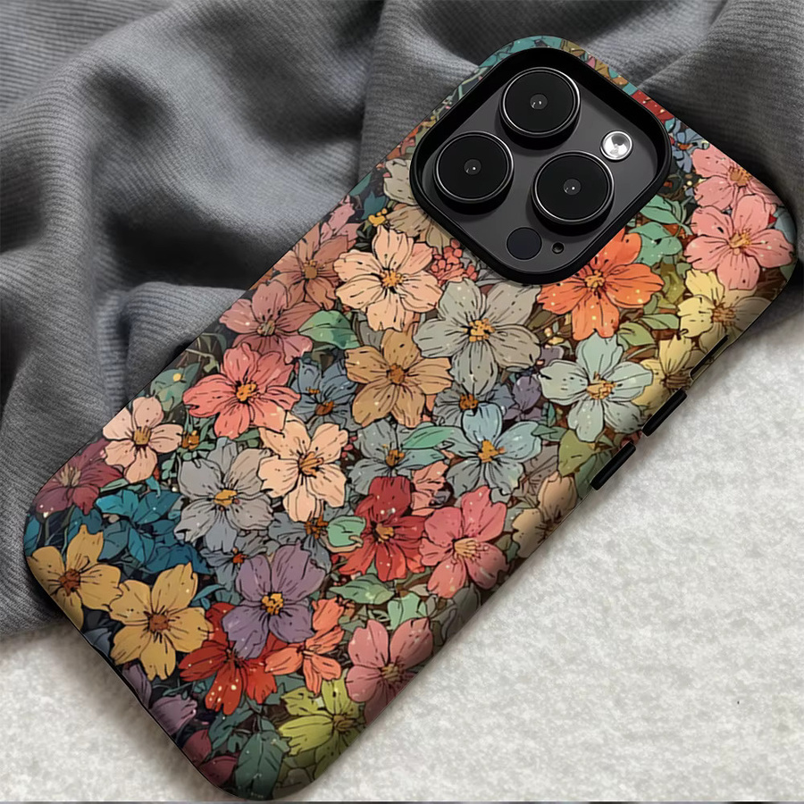 Potdemiel Handyhülle mit Blumenmosaik Design für iPhone 17 16 15 14 13 Pro Max Plus, mehrfarbig, doppelschichtige Rückseite - Bild 5