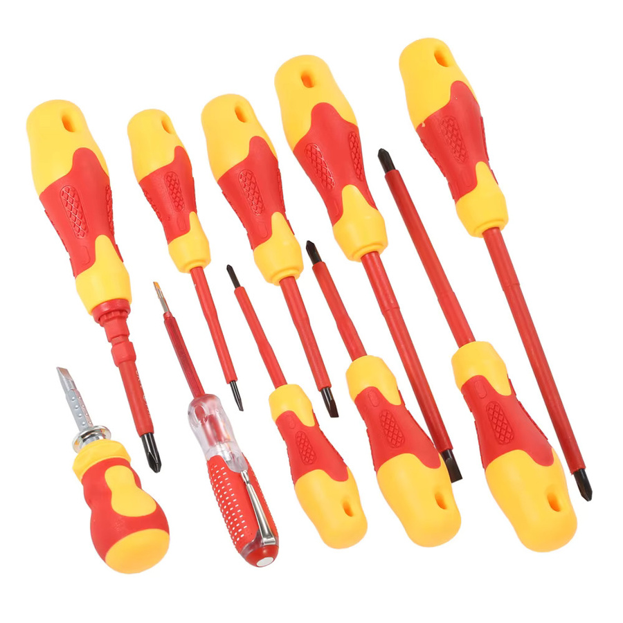 KKMOON 10-teiliges isoliertes Schraubendreher-Set mit magnetischen Schlitz- und Phillips-Bits für Elektriker in Gelb und Rot - Bild 3