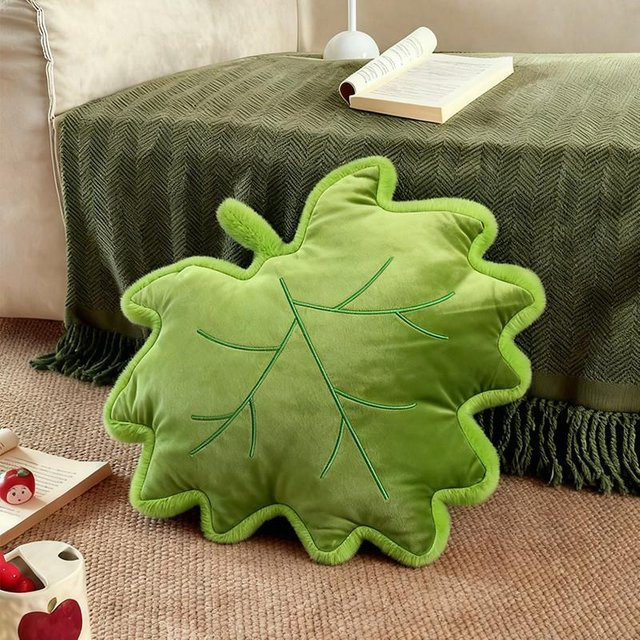 Binchi Fitness Ahornblatt Kissen aus Plüsch in Braun und Grün, Durchmesser: 45 cm - Bild 1