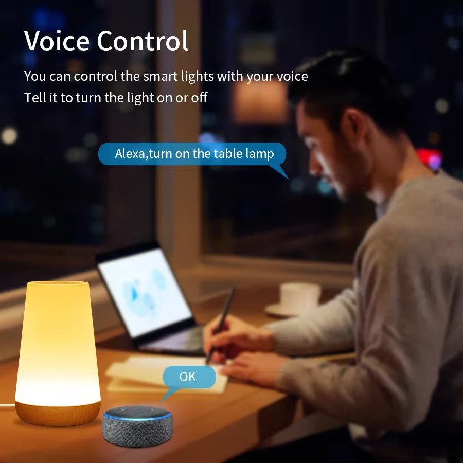 ATcomm Tuya WiFi Smart LED Nachtlicht RGB Tischlampe mit Touch-Steuerung und App-Steuerung für Alexa und Google Home, Mehrfarbig - Bild 2