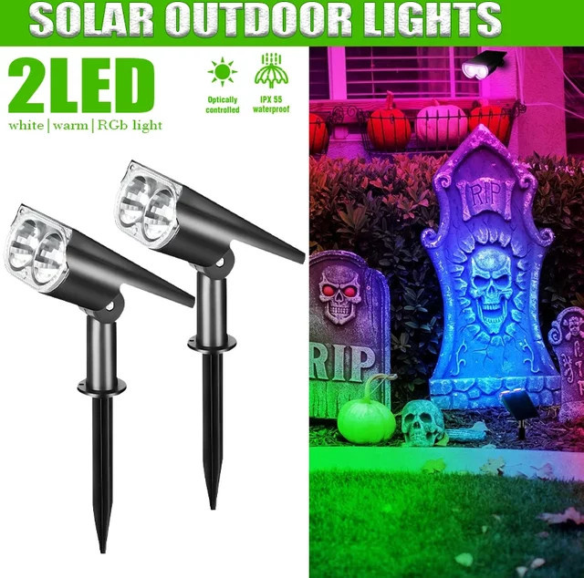 2er Set XIWANGFIRE Solarleuchten für den Außenbereich mit RGBW-LED, 270 Grad verstellbare Solarstrahler in Schwarz für Garten und Wege - Bild 1