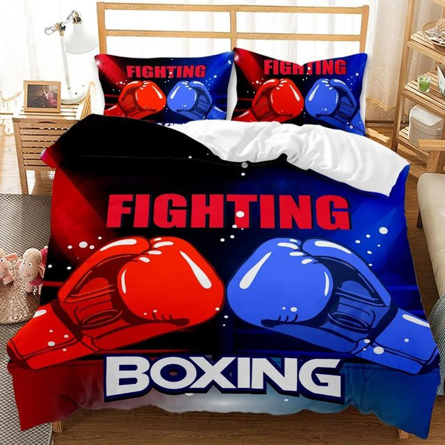 Bettwäsche-Set Boxen von JMG Household Supplies in Rot und Blau, Polyester-Mikrofaser mit Boxsport-Grafik, B/H: 135 x 200 cm - Bild 1