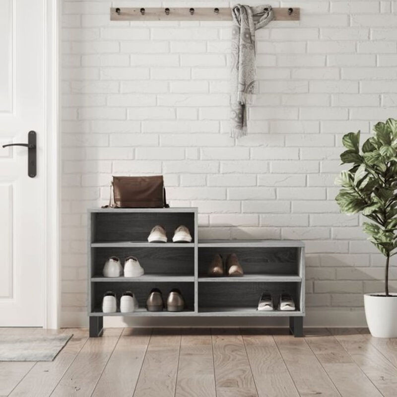 Modernes Schuhregal von vidaxl in Grau aus Holzwerkstoff und Metall, B/T/H: 102 x 36 x 60 cm - Bild 1