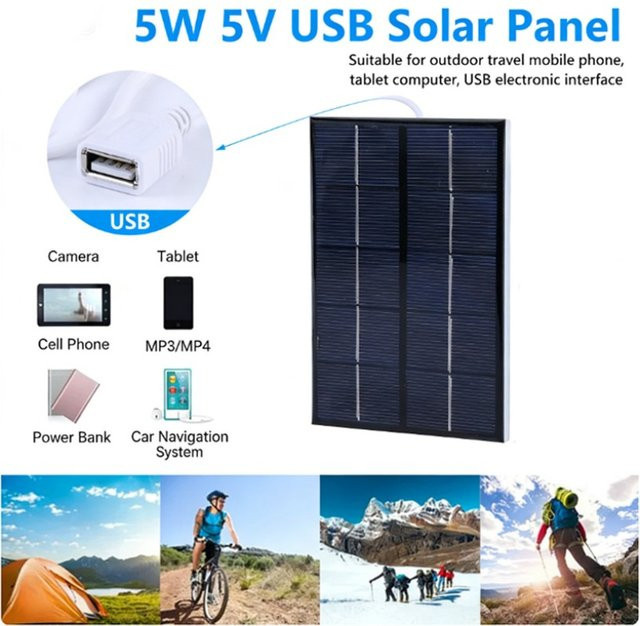 VIKEFON Tragbares 5W 5V USB-Solarladegerät mit Polysilizium-Solarpanel und USB-A Anschluss in Schwarz - Bild 1