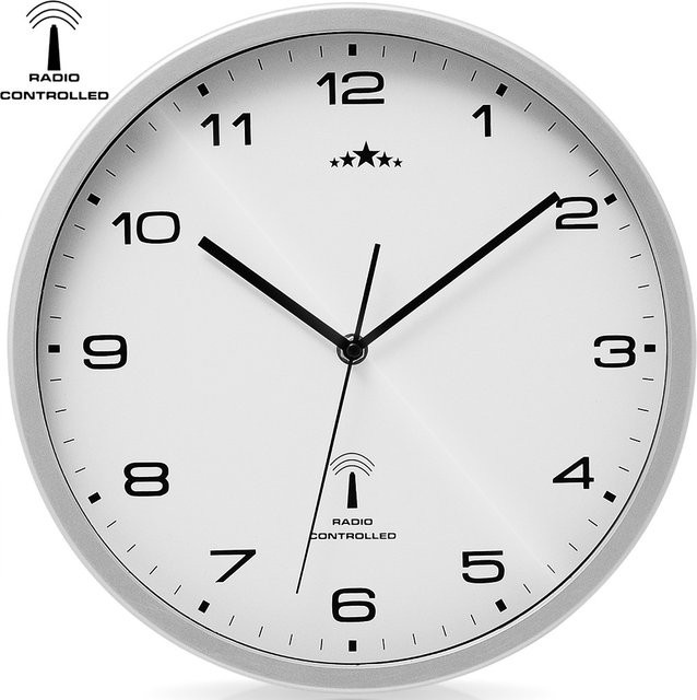 Deuba Funk Wanduhr analog in Weiß und Silber, geräuscharm, Durchmesser: 31 cm - Bild 1
