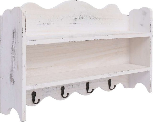 Wandgarderobe Yiwydaa aus Holz in Weiß mit Haken, B/H/T: 50 x 30 x 10 cm - Bild 1
