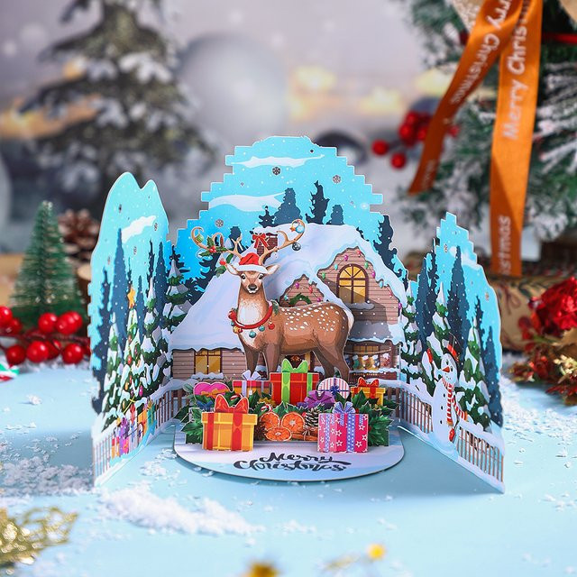 Opjoys Weihnachts-Rentier-Popup-Karte aus Papier in Mehrfarbig - Bild 1