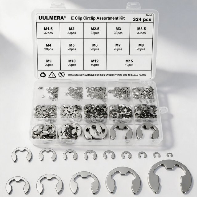 UULMERA E-Clips Sortiment aus Edelstahl 304 in Silber, 239/324-teiliges Set externer Sicherungsringe M1,5-M15 für Marine und Automobil - Bild 1